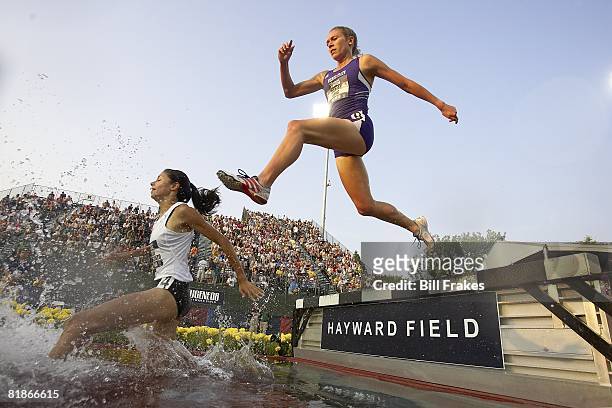 Olympic Trials: Delilah DiCrescenzo and Sarah Long in action during 3000M Steeplechase at Hayward Field. Eugene, OR 6/30/2008 CREDIT: Bill Frakes