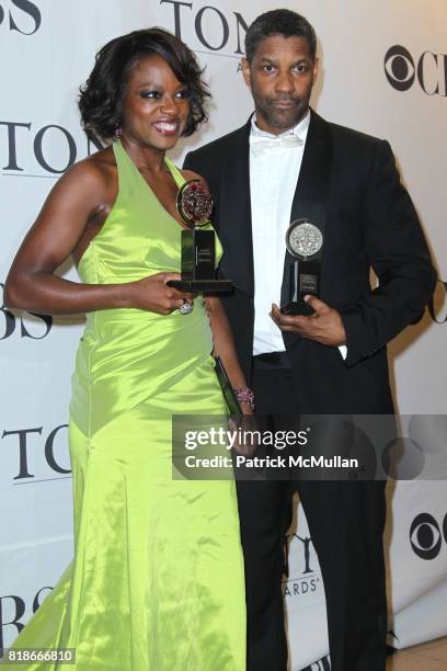 Viola Davis and Denzel Washington attend 64th ANNUAL TONY AWARDS Red Carpet Arrivals at Radio City Music Hall on June 13, 2010 in New York City.