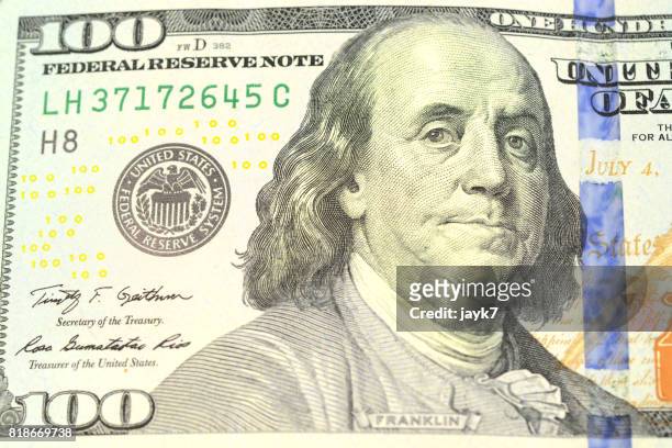 us one hundred dollar bill - jayk7 currency stock pictures, royalty-free photos & images