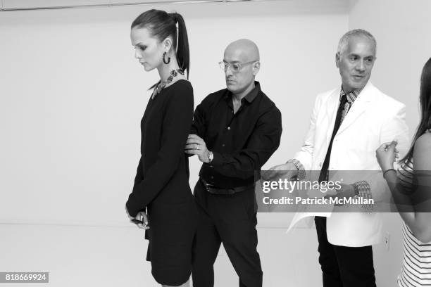 Allie Rizzo, Angel Sanchez and Domingo Nazario attend SANCHEZ Launch at 148 West 37th Street on June 9, 2010 in New York City.
