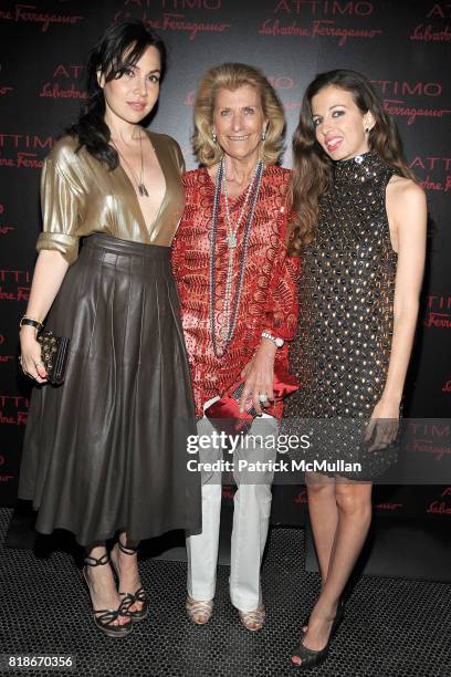 Fabiola Beracasa , Giovanna Ferragamo and Chiara Clemente attend SALVATORE FERRAGAMO ATTIMO Launch Event at The Standard Hotel on June 30, 2010 in...