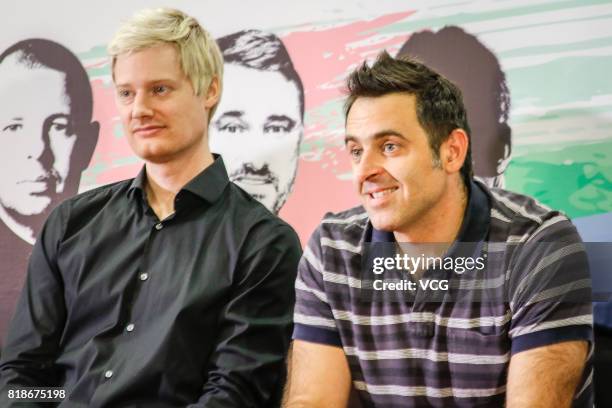 Neil Robertson, Ronnie O'Sullivan attend a press conference of 2017 Hong Kong Masters at Queen Elizabeth Stadium on July 19, 2017 in Hong Kong, China.