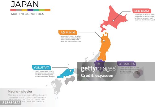 Japan Map Infographics Vector Template With Regions And Pointer Marks ...