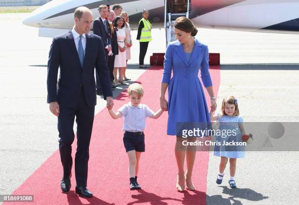 Prince William, Duke of Cambridge, Catherine, Duchess of Cambridge, Prince George of Cambridge and Princess Charlotte of Cambridge arrive at Berlin...