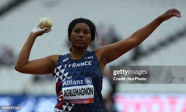 Gloria Agblemagnon of France compete Women's Women's Shot Put T20 Final during IPC World Para Athletics Championships at London Stadium in London on...