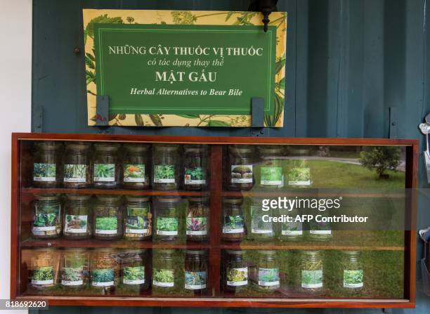 Display at a welcome centre shows herbal alternatives for bear bile at the Vietnam Bear Rescue Centre near Tam Dao National Park in Vinh Phuc...