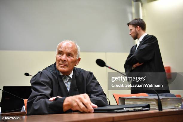 The lawyers Hermann Borchert und Mathias Grasel arrive in court on the federal prosecutor's will present their pleas on July 19, 2017 in Munich,...