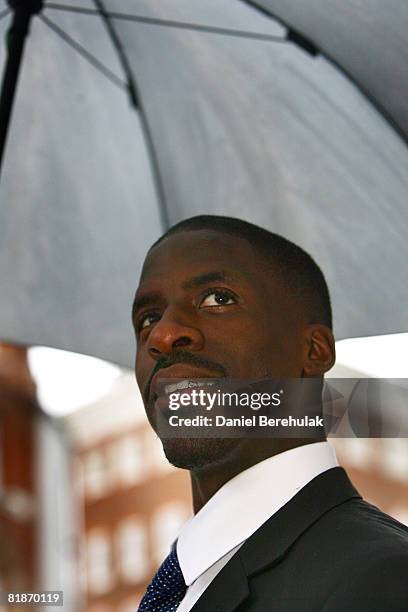 British sprinter Dwain Chambers arrives at the High Court on July 9, 2008 in central London, England. The British Olympic Association confirmed that...