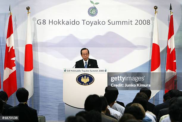 Japanese Prime Minister Yasuo Fukuda attends a press conference at the International Media Center on July 9, 2008 in Toyako, Hokkaido, Japan. Leaders...
