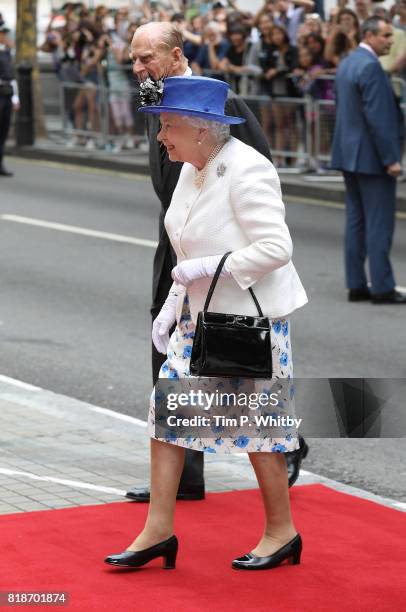 Queen Elizabeth II and Prince Philip, Duke of Edinburgh visit Canada House on July 19, 2017 in London, England. The visit is to celebrate Canada's...