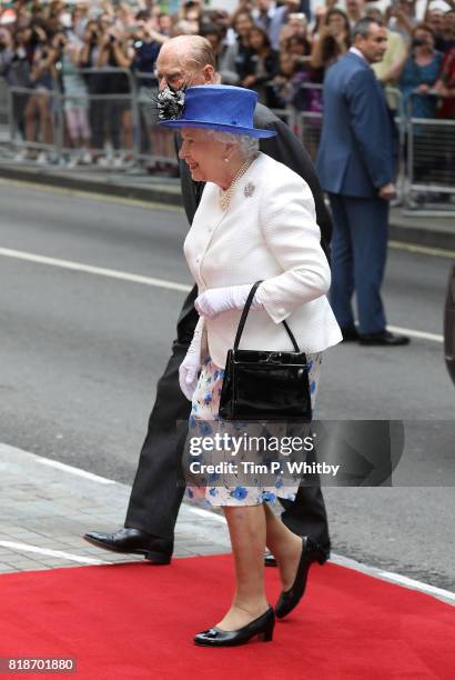 Queen Elizabeth II and Prince Philip, Duke of Edinburgh visit Canada House on July 19, 2017 in London, England. The visit is to celebrate Canada's...