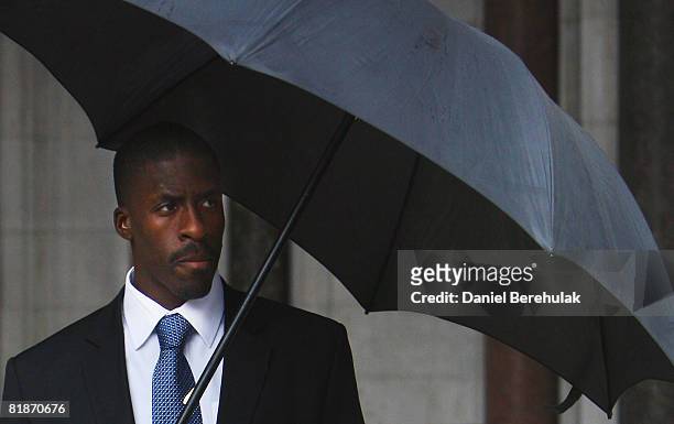 British sprinter Dwain Chambers departs from the High Court on July 9, 2008 in central London, England. The British Olympic Association confirmed...