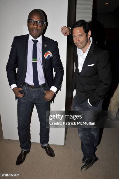 Keino Benjamin and Adam Nelson attend The launch of IldikÛ G·l bespoke shoes hosted by Patrick McDonald at The Core Club on June 3, 2010.