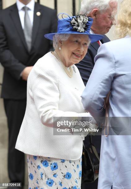 Queen Elizabeth II departs after a visit to Canada House on July 19, 2017 in London, England. The visit is to celebrate Canada's 150th anniversary of...