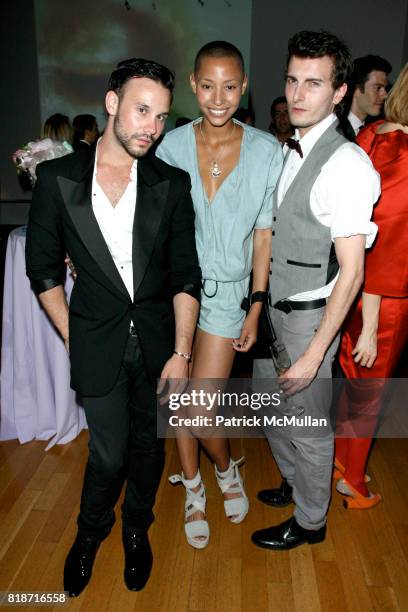 Dustin Zuber, Pia Cossa and Cameron Moir attend The YOUNG PATRONS CIRCLE of AMERICAN FRIENDS Hosts SOIREE AU LOUVRE at Payne Whitney Mansion on June...