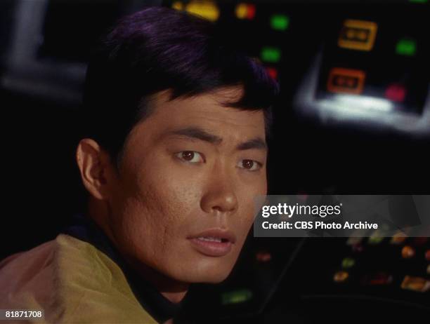 American actor George Takei appears as Sulu in a scene from 'The Man Trap,' the premiere episode of 'Star Trek,' which aired on September 8, 1966.