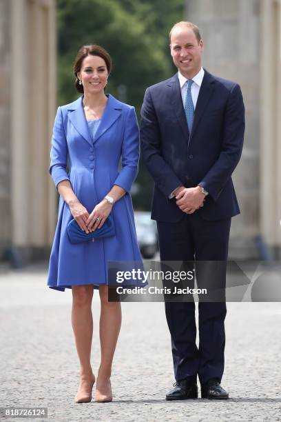 Prince William, Duke of Cambridge and Catherine, Duchess of Cambridge visit the Brandenburg Gate during an official visit to Poland and Germany on...