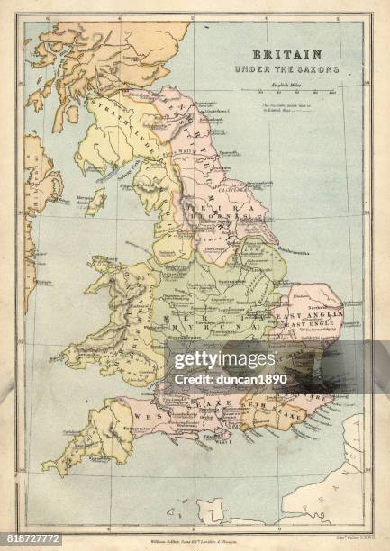 antique map of britain under the anglo saxons - anglo saxon stock illustrations