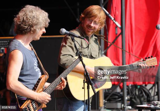 Mike Gordon and Trey Anastasio perform on the Odeum Stage during the Rothbury Music Festival 08 on July 6, 2008 in Rothbury, Michigan.
