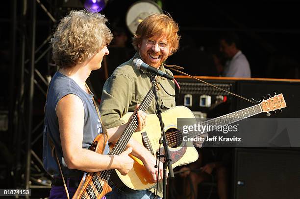 Mike Gordon and Trey Anastasio perform on the Odeum Stage during the Rothbury Music Festival 08 on July 6, 2008 in Rothbury, Michigan.