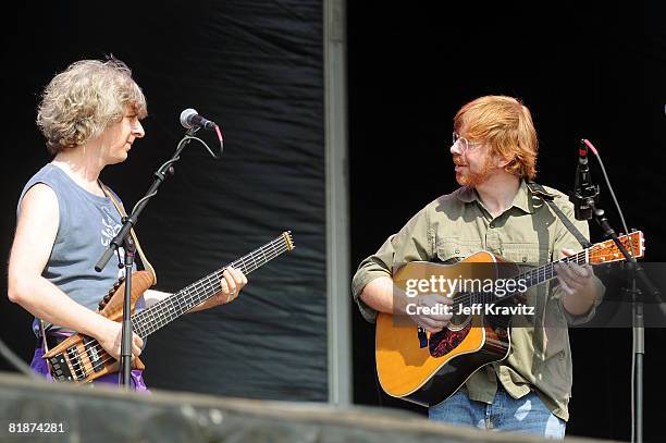 Mike Gordon and Trey Anastasio perform on the Odeum Stage during the Rothbury Music Festival 08 on July 6, 2008 in Rothbury, Michigan.