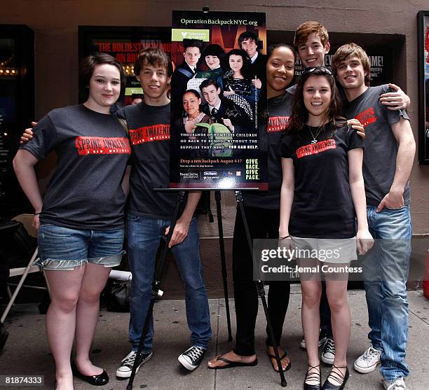 Actors Emma Hunton, Blake Bashoff, Lilli Cooper, Kyle Riabko, Alexandra Socha and Blake Daniel attend the "Spring Awakening" cast member signing of...