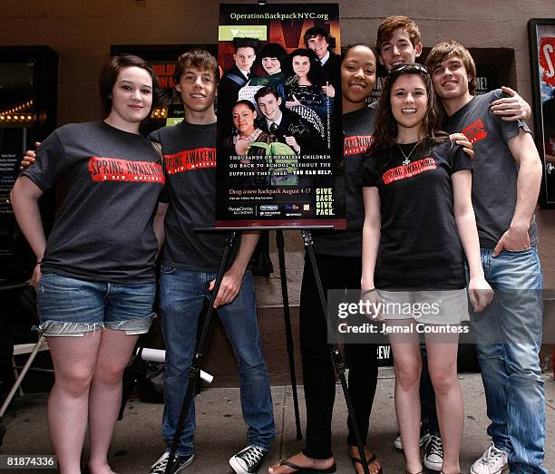 Actors Emma Hunton, Blake Bashoff, Lilli Cooper, Kyle Riabko, Alexandra Socha and Blake Daniel attend the "Spring Awakening" cast member signing of...