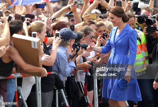 Catherine, Duchess of Cambridge meets the crowd as she arrives at the Brandenburg Gate during an official visit to Poland and Germany on July 19,...