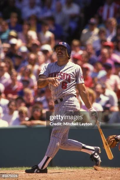 Gary Gaetti of the Minnesota Twins bats during a baseball game against the Boston Red Sox on June, 1989 at Fenway Park in Boston, Massachusetts.