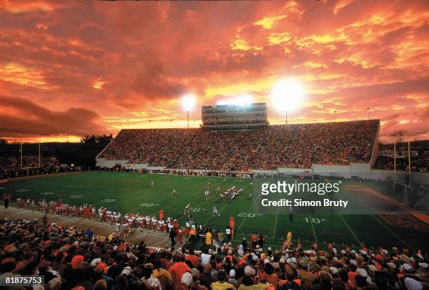 College Football: Scenic view of Lane Stadium during sunset of Virginia Tech vs Boston College game, Blacksburg, VA
