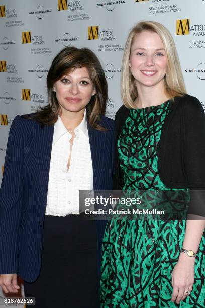 Maria Bartiromo and Marissa Mayer attend New York WOMEN IN COMMUNICATIONS Presents The 2010 MATRIX AWARDS at Waldorf Astoria on April 19, 2010 in New...