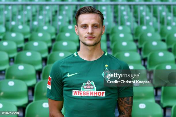 Robert Bauer of Werder Bremen poses during the team presentation at Weser Stadium on July 19, 2017 in Bremen, Germany.