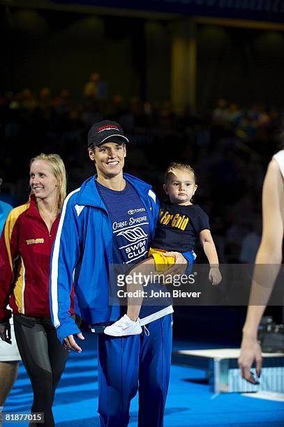 Olympic Trials: Dara Torres with her daughter Tessa after setting national record and winning 50M Freestyle Final at Qwest Center. Omaha, NE 7/6/2008...