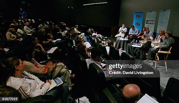 Joseph D. Chianese, Doug Mankoff, Catherine Batavick, Christopher Stelly, Lisa Strout and Jeff Begun attend the Money Without Boarders panel at the...