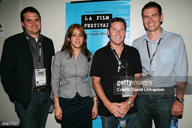 The Global Screen panalists Matt Dentier, Vanessa Arteaga, Curt Marvis and Robert Kyncl attend the 2008 Los Angeles Film Festival's Financing...