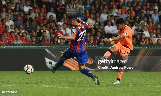 Dominic Solanke of Liverpool scores the opening goal during the Premier League Asia Trophy match between Liverpool FC and Crystal Palace on July 19,...