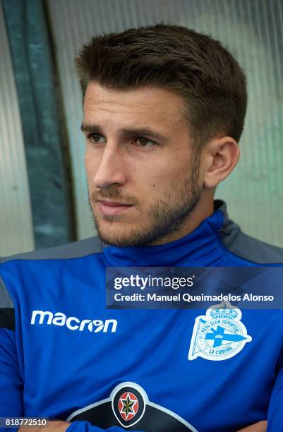 Gerard Valentin of Deportivo de La Coruna looks on prior to the pre-season friendly match between Cerceda and Deportivo de La Coruna at O Roxo...