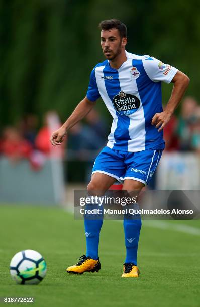 Edu Exposito of Deportivo de La Coruna in action during the pre-season friendly match between Cerceda and Deportivo de La Coruna at O Roxo Stadium on...