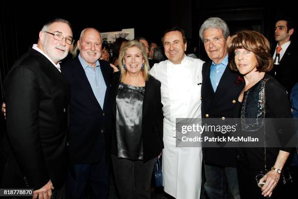 Bob Grimes, Michael Lynne, Ninah Lynne, Daniel Boulud, Joel Buchman and Joyce Buchman attend "BURGUNDY, BORDEAUX, BLUE JEANS & BLUES" A Casual Sunday...