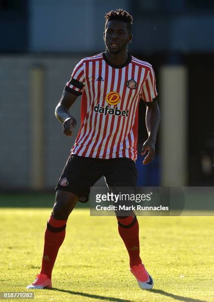Papy Djilobodji of Sunderland in action during the pre season friendly between Livingston and Sunderland at Almondvale Stadium on July 12, 2017 in...