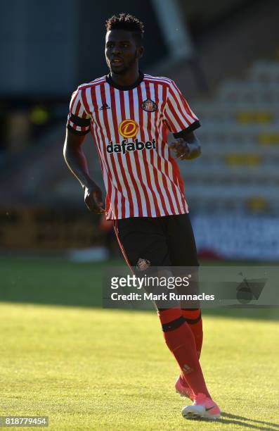 Papy Djilobodji of Sunderland in action during the pre season friendly between Livingston and Sunderland at Almondvale Stadium on July 12, 2017 in...