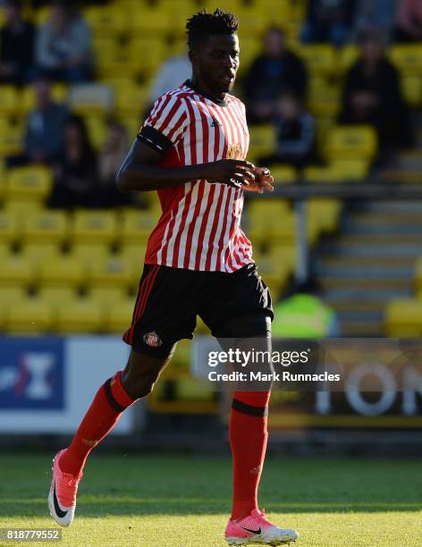 Papy Djilobodji of Sunderland in action during the pre season friendly between Livingston and Sunderland at Almondvale Stadium on July 12, 2017 in...