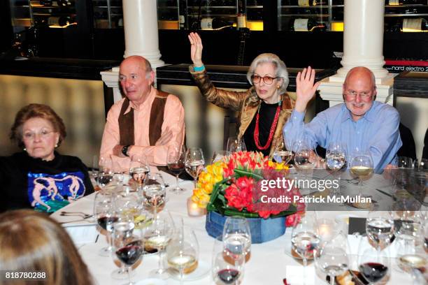 Lillian Vernon, Donald Tober, Barbara Tober and Michael Lynne attend "BURGUNDY, BORDEAUX, BLUE JEANS & BLUES" A Casual Sunday Supper at DANIEL for...