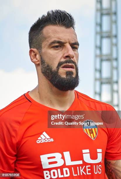 Alvaro Negredo of Valencia looks on during the pre-season training session at Paterna Training Centre on July 19, 2017 in Valencia, Spain.