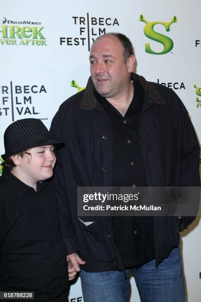 Michael Gandolfini and James Gandolfini attend Opening Night of the 2010 TRIBECA FILM FESTIVAL with the World Premiere of SHREK FOREVER AFTER at...