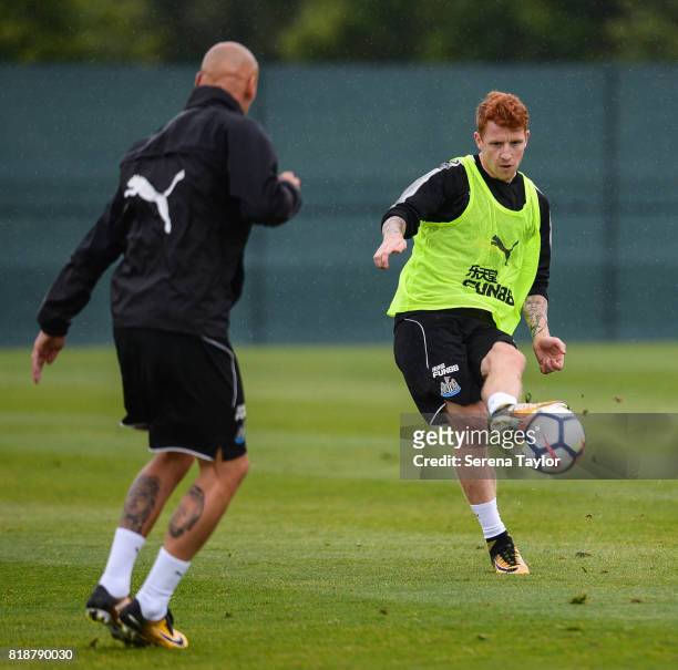 Jack Colback passes the ball during the Newcastle United Training session at Carton House on July 19 in Maynooth, Ireland.