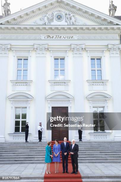 German President Frank-Walter Steinmeier and First Lady Elke Buedenbender greet Catherine, Duchess of Cambridge and Prince William, Duke of Cambridge...