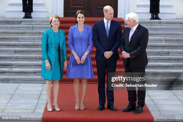 German President Frank-Walter Steinmeier and First Lady Elke Buedenbender greet Catherine, Duchess of Cambridge and Prince William, Duke of Cambridge...