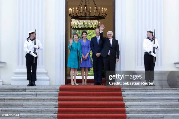 German President Frank-Walter Steinmeier and First Lady Elke Buedenbender greet Catherine, Duchess of Cambridge and Prince William, Duke of Cambridge...