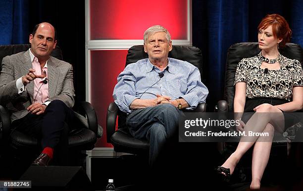 Creator/executive producer Matthew Weiner, actors Robert Morse and Christina Hendricks of "Mad Men" speak during day two of the AMC Channel 2008...
